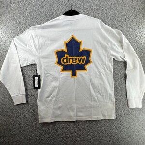 Drew House Long Sleeve Shirt Pocket & Maple Leaf Graphic White Size Small NWT